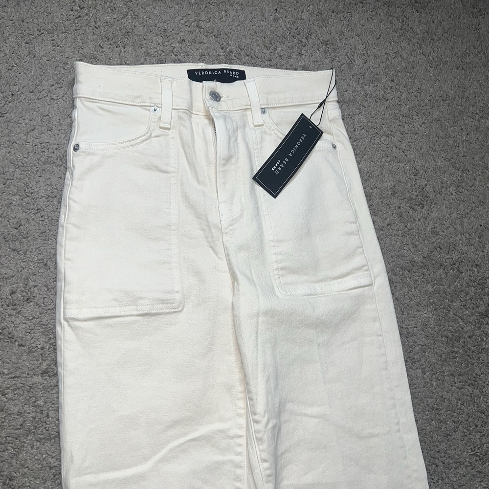 Veronica Beard L111306 Crosbie High Rise Wide Leg Jeans Ecru Size 28x34 $298